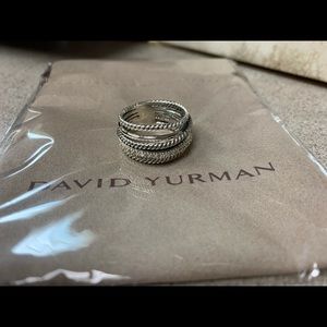 DY Silver Crossover Wide Ring with Diamonds 7